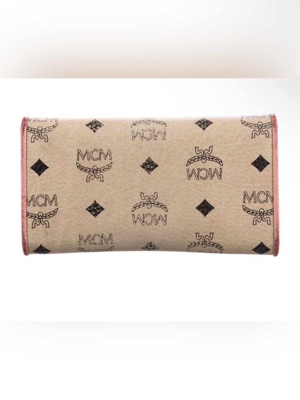 MCM Patricia Trifold Wallet in Visetos Beige with Pink & Purple Trim - Picture 3 of 3